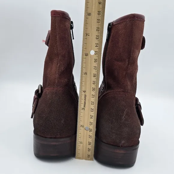 Like New Vintage Foundry Co Miriam Moto Booties, Dark Red, Women's Size 10