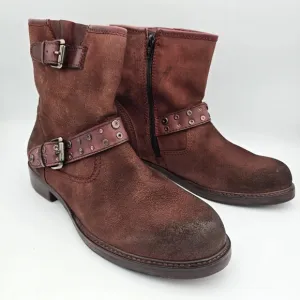 Like New Vintage Foundry Co Miriam Moto Booties, Dark Red, Women's Size 10