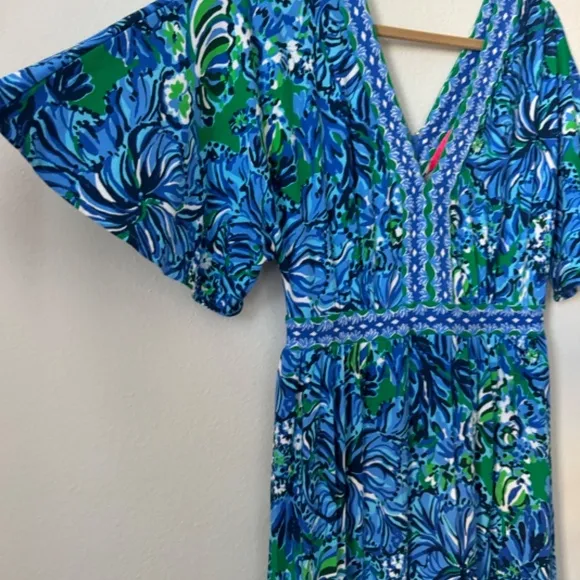 LILLY PULITZER Addison Floral Elbow Sleeve Maxi Dress Blue 8