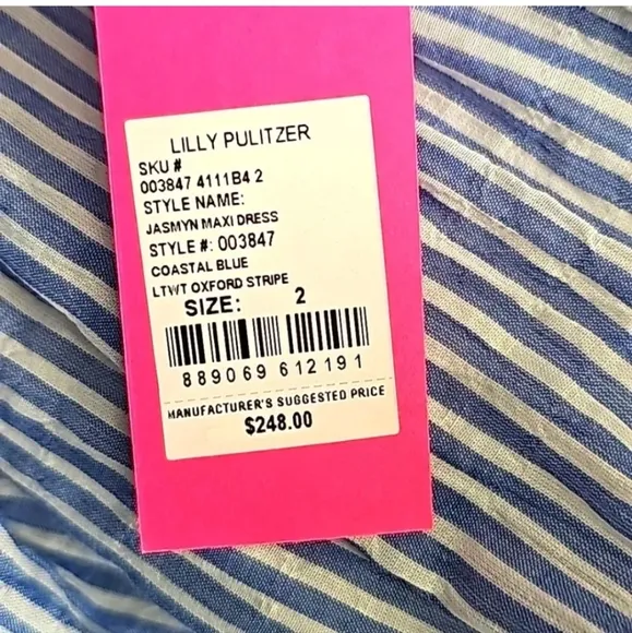 Lilly Pulitzer Jasmyn Maxi Dress in Coastal Blue Oxford Stripe 003847 NWT Sz2