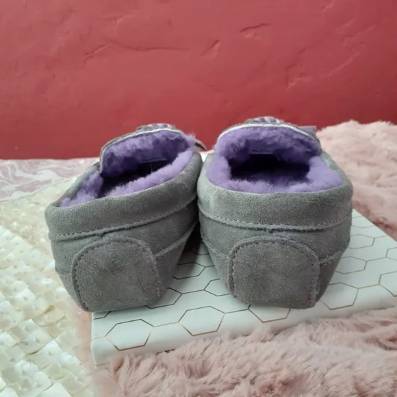 L.L. Bean Shearling Moccasin Slippers Loafers Flats Kids Girl's Size 1 Gray