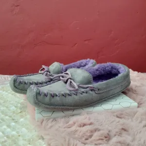 L.L. Bean Shearling Moccasin Slippers Loafers Flats Kids Girl's Size 1 Gray
