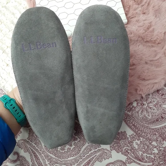 L.L. Bean Shearling Moccasin Slippers Loafers Flats Kids Girl's Size 1 Gray
