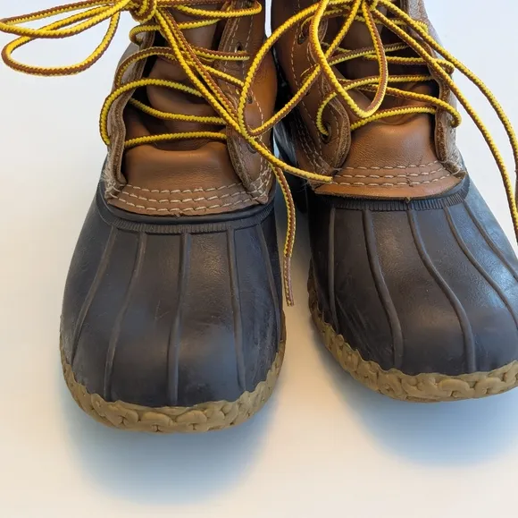 LLBean Women's Bean Boots, Waterproof Leather Black Tan Duck Hunting Boots Sz 8