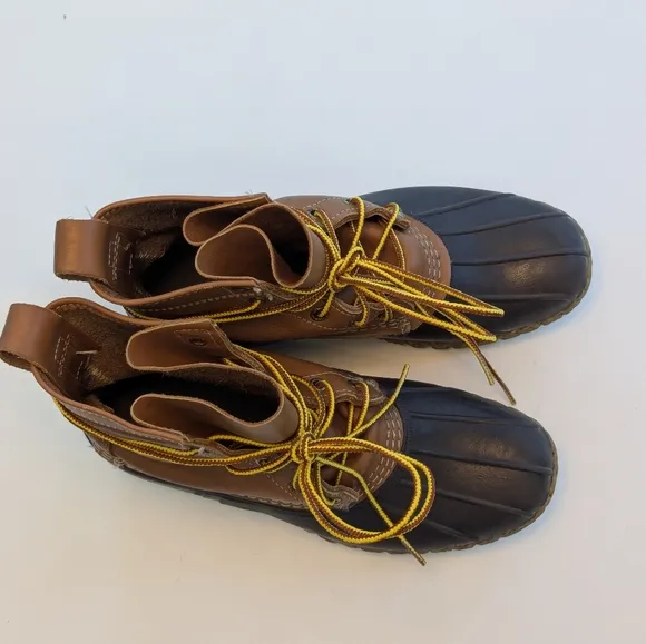 LLBean Women's Bean Boots, Waterproof Leather Black Tan Duck Hunting Boots Sz 8