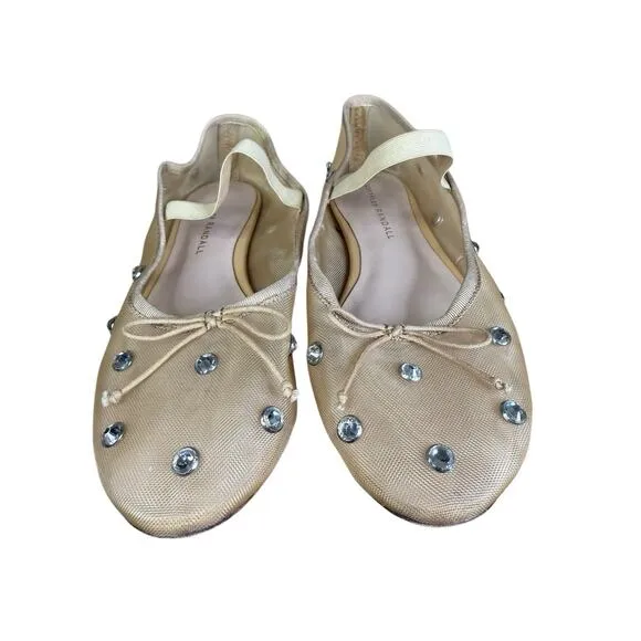 Loeffler Randall Leonie Mesh Crystal Ballet Flats Nude Size 7 Mary Jane
