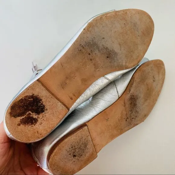 LOEFFLER RANDALL Metallic Silver Leather Lace Up Open Toe Strap Sandal Flats 8.5
