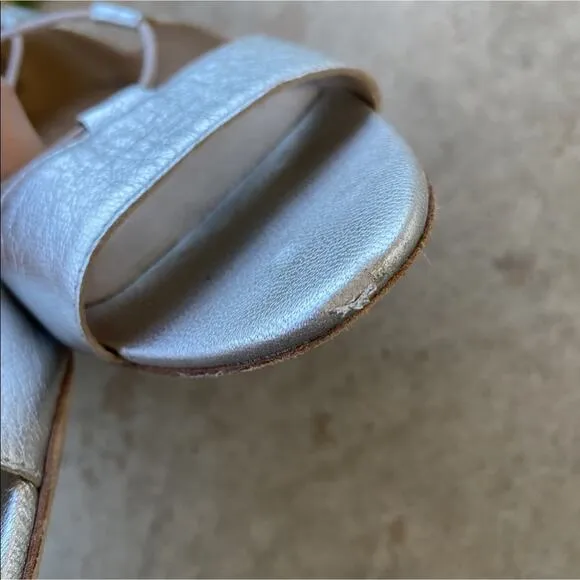 LOEFFLER RANDALL Metallic Silver Leather Lace Up Open Toe Strap Sandal Flats 8.5