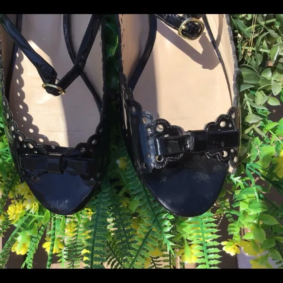 LOVE MOSCHINO PATENT LEATHER ANKLE STRAP FLATS 8