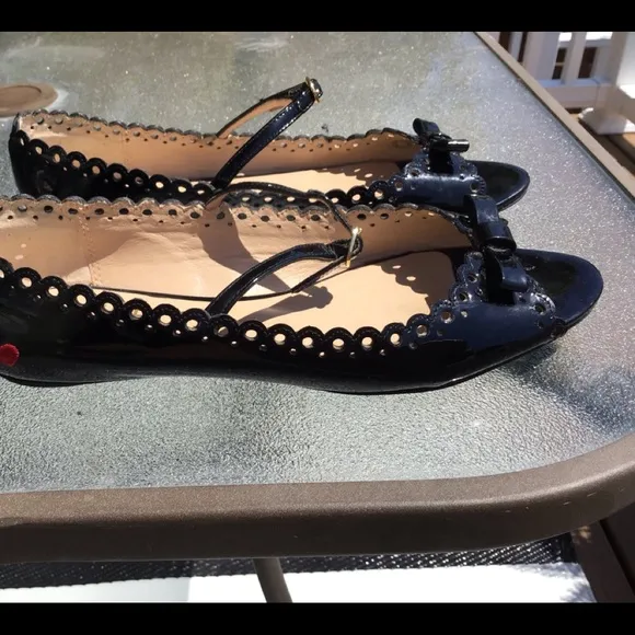 LOVE MOSCHINO PATENT LEATHER ANKLE STRAP FLATS 8