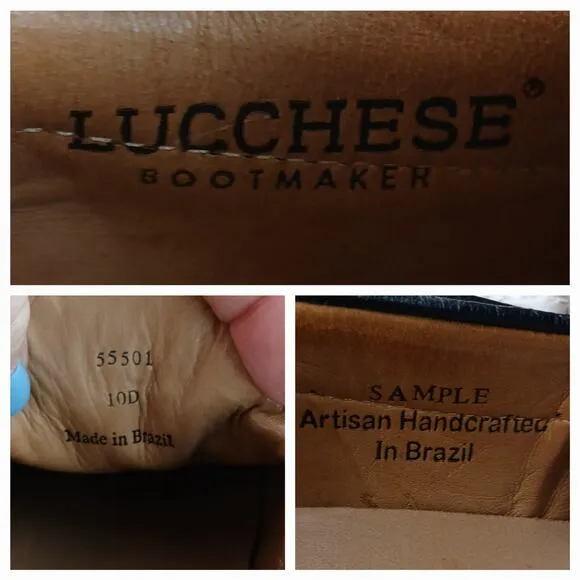LUCCHESE SZ 10D Navy Leather/Ostrich Leather Loafer Moc Sample Shoe 55501
