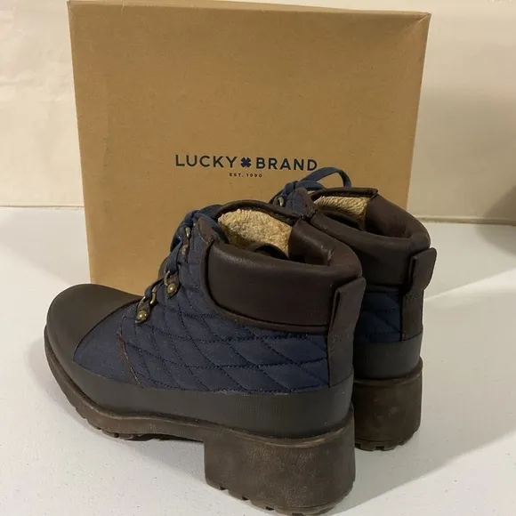 Lucky Brand Blue/Brown AKONN Quilted Boots  Size 9.5 M women’s