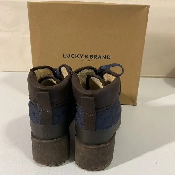 Lucky Brand Blue/Brown AKONN Quilted Boots  Size 9.5 M women’s