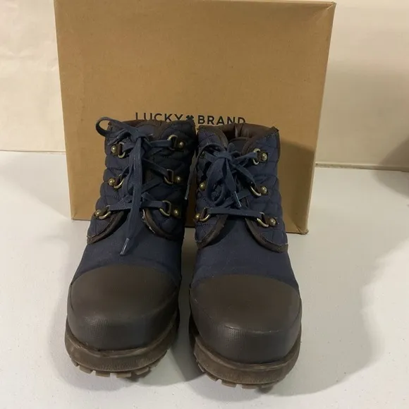Lucky Brand Blue/Brown AKONN Quilted Boots  Size 9.5 M women’s