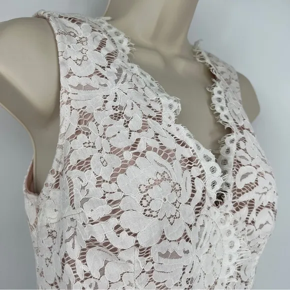 LULUS Love Swept White Lace Midi Scalloped Darted A-line Mesh Skater Dress