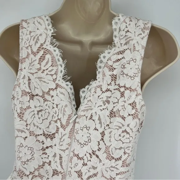 LULUS Love Swept White Lace Midi Scalloped Darted A-line Mesh Skater Dress