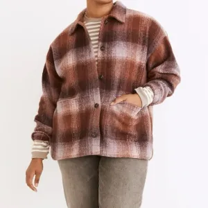 Madewell Brushed Plaid Knit Shirt Jacket | 2XL Boho Cottagecore Barn Style