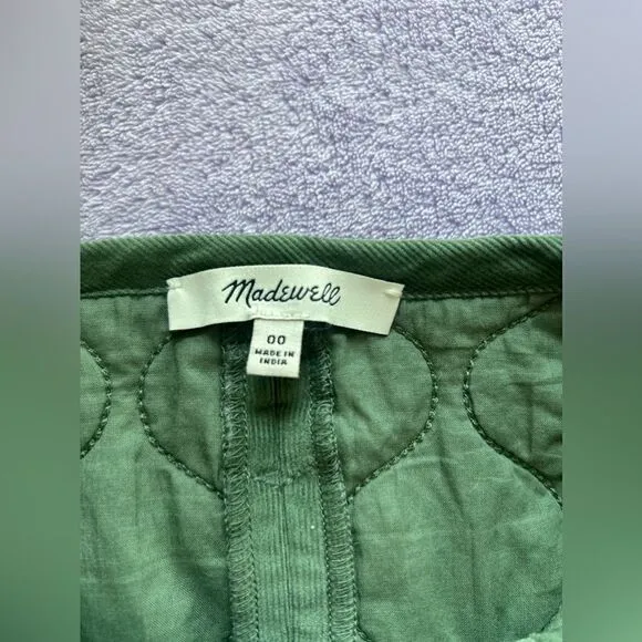 MADEWELL Corduroy Quilted Mini Skirt: SIMPLY SAGE Size 00 Style number NB889