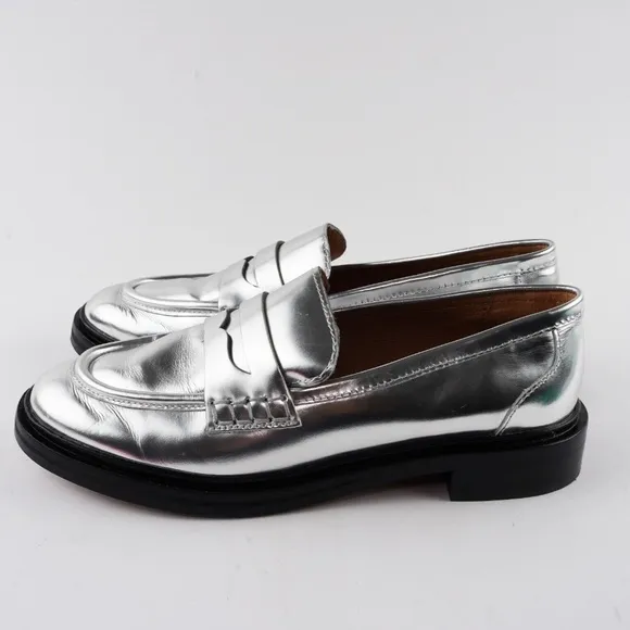 MADEWELL Size 7.5 The Vernon Loafer in Silver Mirror Leather