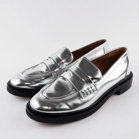 MADEWELL Size 7.5 The Vernon Loafer in Silver Mirror Leather
