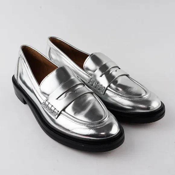 MADEWELL Size 7.5 The Vernon Loafer in Silver Mirror Leather