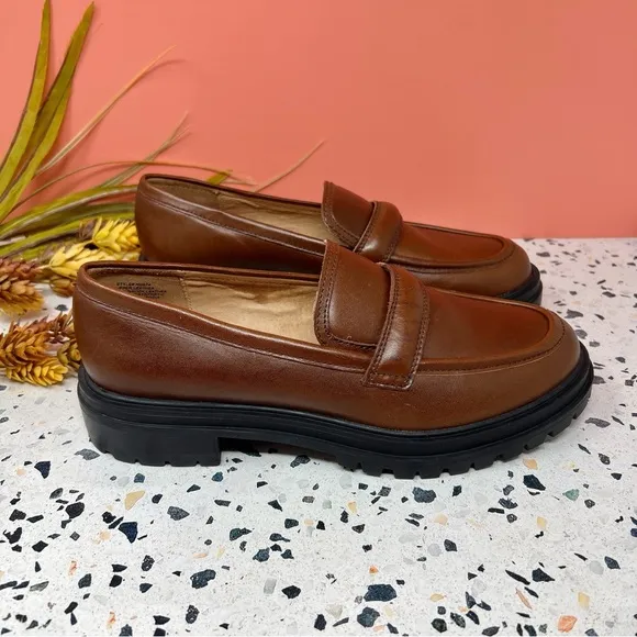 Madewell The Bradley Stable Congnac Chunky Lug Sole Women’ Leather Loafers Sz 9