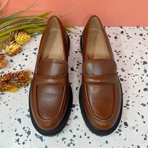 Madewell The Bradley Stable Congnac Chunky Lug Sole Women’ Leather Loafers Sz 9