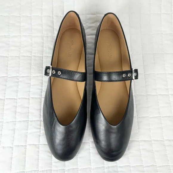 Madewell The Remy Mary Jane Flat in True Black Leather Size 10.5
