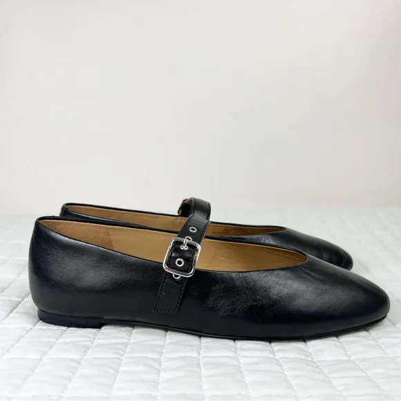 Madewell The Remy Mary Jane Flat in True Black Leather Size 10.5