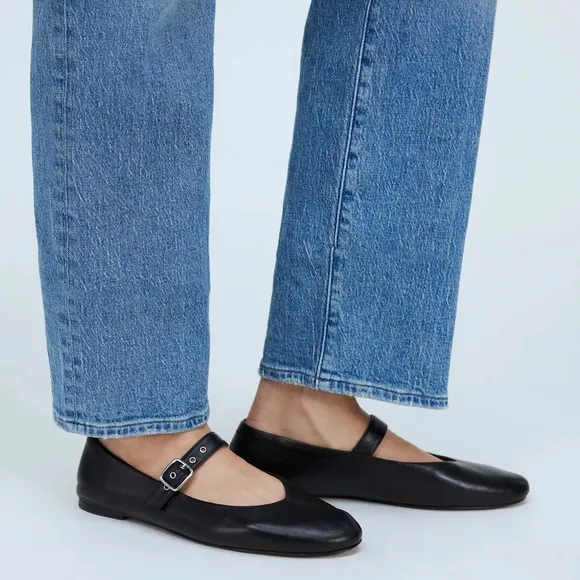 Madewell The Remy Mary Jane Flat in True Black Leather Size 10.5