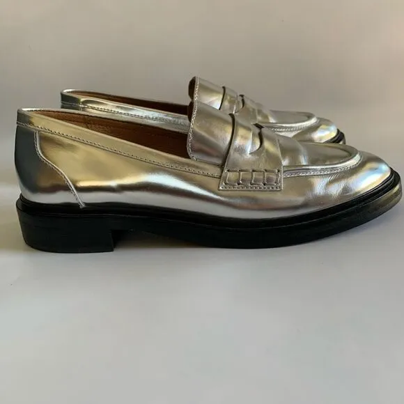 Madewell The Vernon Leather Loafer in Silver Size 9