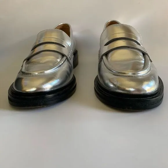 Madewell The Vernon Leather Loafer in Silver Size 9