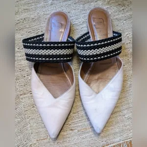 MALONE SOULIERS x ROKSANDA Hannah Leather Flats w/ Woven Strap in Vanilla
