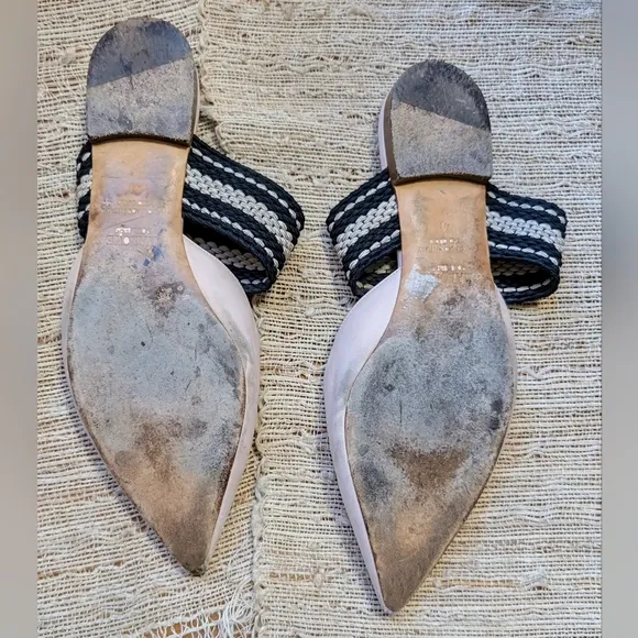 MALONE SOULIERS x ROKSANDA Hannah Leather Flats w/ Woven Strap in Vanilla