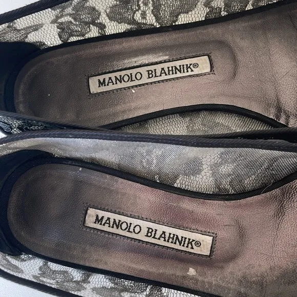 Manolo Blahnik Black Lace Flats Shoes Slip On Feminine Sheer Size 37 1/2- US 7.5