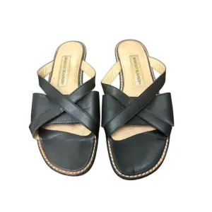 Manolo Blahnik Sandal Slide Flats Black  Leather Women's  351/2