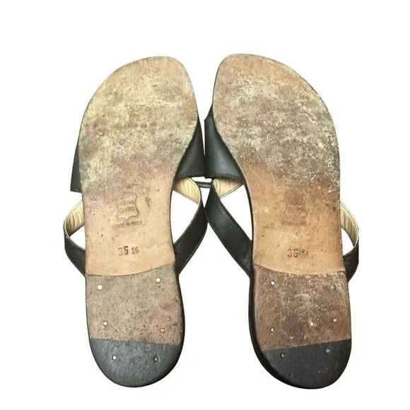 Manolo Blahnik Sandal Slide Flats Black  Leather Women's  351/2