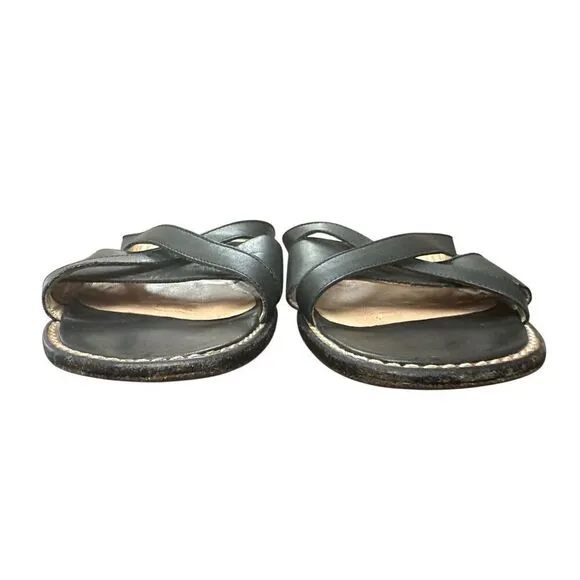 Manolo Blahnik Sandal Slide Flats Black  Leather Women's  351/2