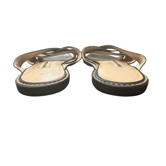 Manolo Blahnik Sandal Slide Flats Black  Leather Women's  351/2