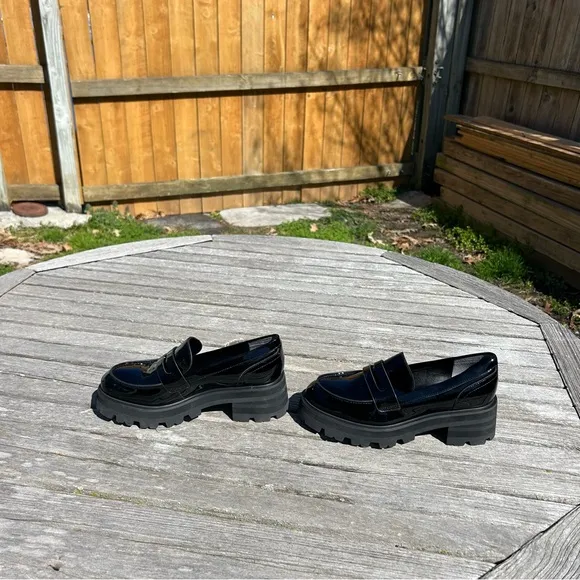 Marc Fisher Latika Platform Lug Sole Loafers Black Leather Size 7.5