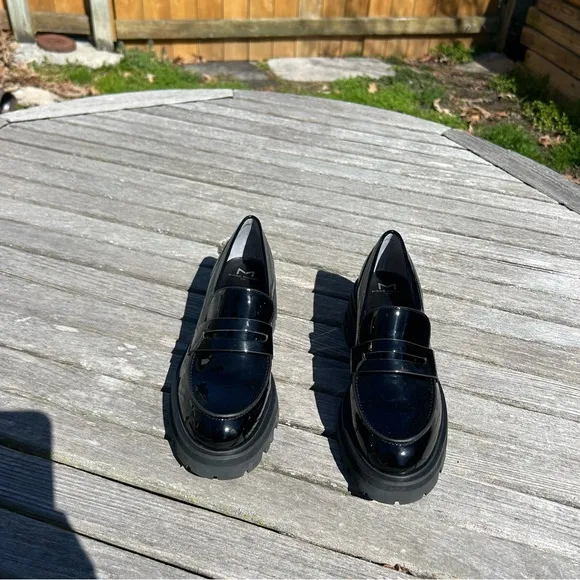 Marc Fisher Latika Platform Lug Sole Loafers Black Leather Size 7.5