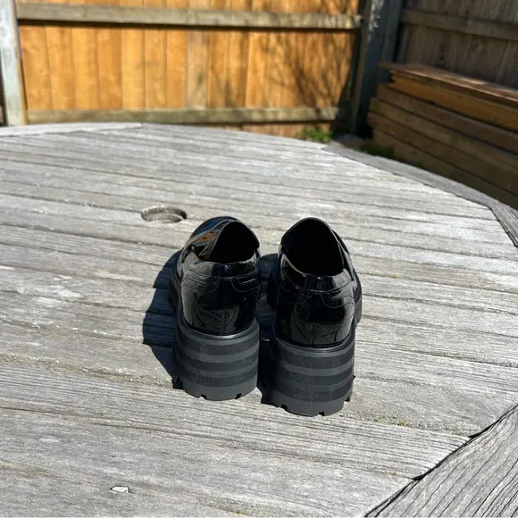 Marc Fisher Latika Platform Lug Sole Loafers Black Leather Size 7.5