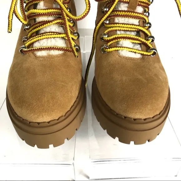 Marc Fisher Nairy Lace-Up Combat Leather Suede Shearling Lug Sole Boots Sz 8