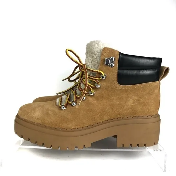 Marc Fisher Nairy Lace-Up Combat Leather Suede Shearling Lug Sole Boots Sz 8
