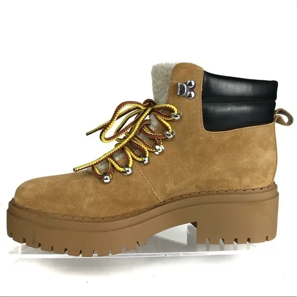 Marc Fisher Nairy Lace-Up Combat Leather Suede Shearling Lug Sole Boots Sz 8