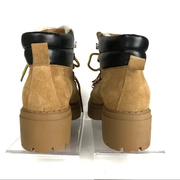Marc Fisher Nairy Lace-Up Combat Leather Suede Shearling Lug Sole Boots Sz 8