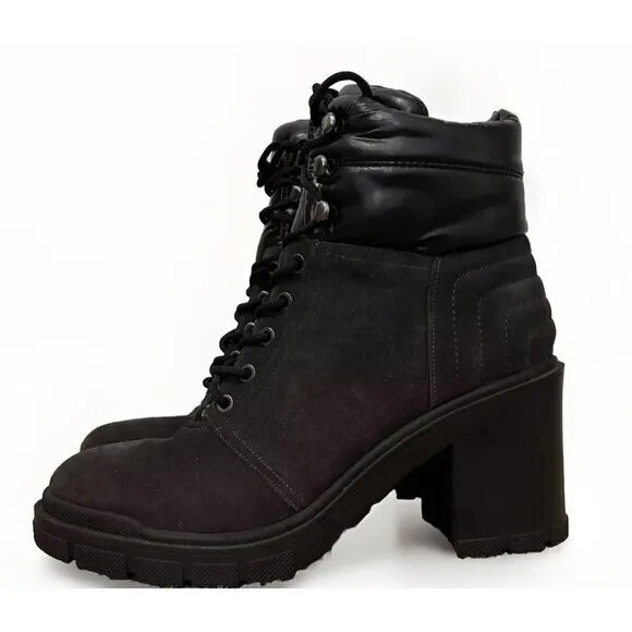 Marc Fisher Velima Black Suede Combat Lug Chunky Heel Ankle Boots Size 10 NEW