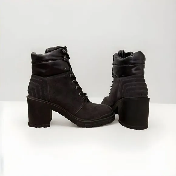 Marc Fisher Velima Black Suede Combat Lug Chunky Heel Ankle Boots Size 10 NEW