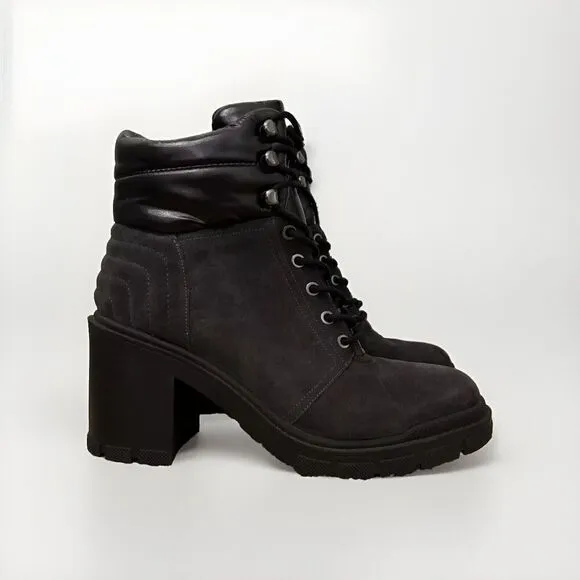 Marc Fisher Velima Black Suede Combat Lug Chunky Heel Ankle Boots Size 10 NEW