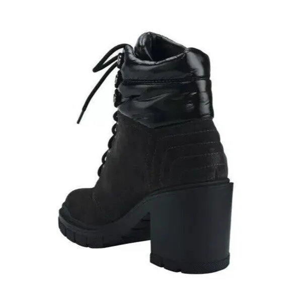 Marc Fisher Velima Black Suede Combat Lug Chunky Heel Ankle Boots Size 10 NEW